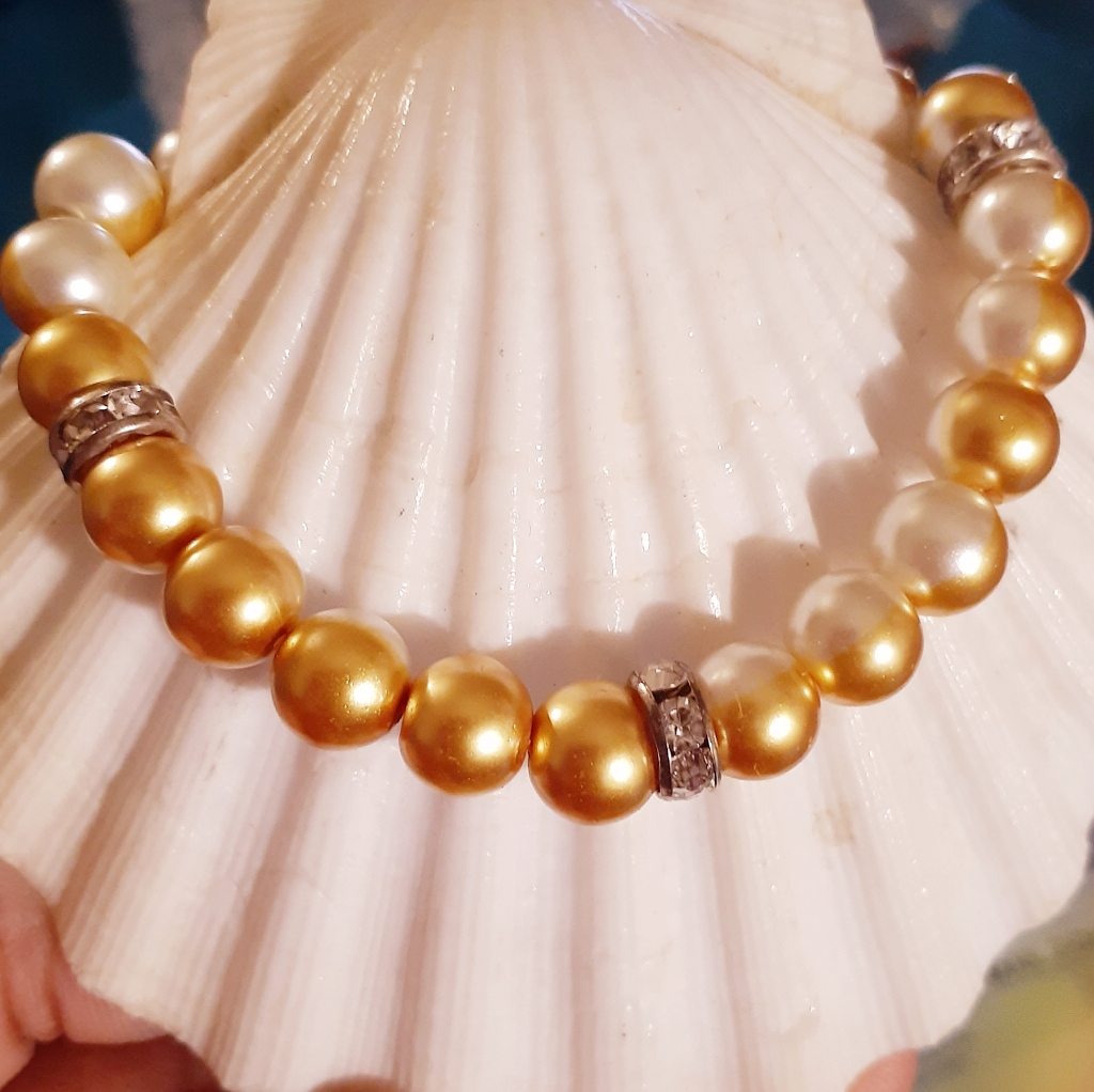 Orange  White Twotone Pearl Bracelet